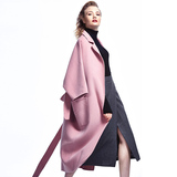 欧洲站高端2016新款欧美粉色羊绒大衣女长款宽松双面呢羊毛外套女