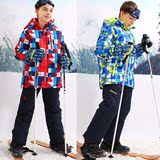 外贸原单儿童滑雪服套装男童女童防水冲锋衣抗寒加厚户外两件套装