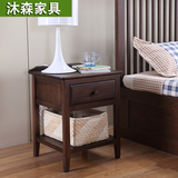 沐森家具 实木床头柜 简约现代 单抽屉欧式小户卧室红橡木储物柜