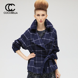 预售8月8日发COCOBELLA欧美范短款格子大衣女装薄毛呢外套CT266B