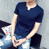 夏季2016新款短袖t恤男韩版T恤男士V领衣服男装潮半袖纯色打底衫