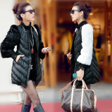 pu皮棉衣2015冬装新款中长款韩版修身时尚显瘦棉袄皮草袖外套女潮