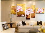 手绘油画现代客厅装饰画沙发背景墙画欧式无框抽象画五联花卉组合