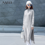 amii冬季套头高领修身大码纯色中长款打底长袖针织棉款女装毛衣