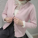 韩国正品代购女装春装新款韩版甜美订珠修身短款针织开衫外套XH