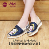 JM快乐玛丽夏季潮欧美低帮浅口女鞋松糕跟厚底手绘帆布鞋子52006W
