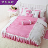 茵美全棉韩版公主风床罩床裙式4四件套纯色花边被套床套1.5/1.8m