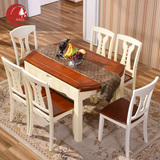 地中海圆桌 可折叠伸缩餐桌 多功能实木圆桌 美式田园餐桌椅组合