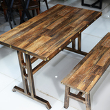 咖啡厅铁艺家具套件餐厅饭店桌椅餐桌椅子长方形板凳复古做旧美式