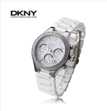现货DKNY唐可娜儿手表女陶瓷白色镶钻水钻石英表大表盘六针NY498