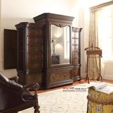美式做旧实木雕花衣柜2.2米带镜 欧式仿古斗柜卧室单门衣橱储物柜