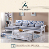 现代中式田园实木转角沙发组合橡木推拉沙发床多功能白色