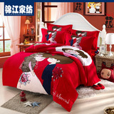 韩式床品纯棉四件套 全棉磨毛加厚卡通婚庆大红被套床单被罩活性