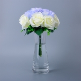 假花玫瑰花束玻璃花瓶套装 清新仿真花餐桌客厅欧式整体花艺摆件