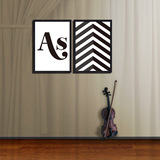 抽象艺术黑白英文字母海报线条现代简约创意客厅装饰挂画有框画