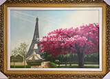 新品家居现代手绘油画欧式客厅卧室装饰巴黎街景埃菲尔铁塔建筑