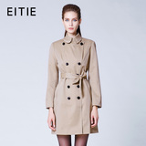 EITIE爱特爱旗舰店女装2015冬季新款翻领双排扣修身中长风衣外套
