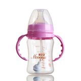 萌之语 宝宝晶钻玻璃奶瓶宽口径带吸管手柄防胀气婴儿喝水150ml