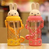 正品Miffy/米菲兔儿童便携吸管塑料水壶防漏学生水杯旅行壶运动杯