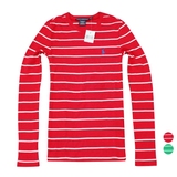 美国代购Polo Ralph Lauren女士纯棉条纹圆领长袖T恤打底衫 正品