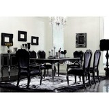 新古典 黑色描银 烤漆 时尚 大气 纯手工雕刻 实木餐桌餐椅组合