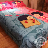 纯棉大嘴卡通猴卡通可爱大红婚庆两小无猜四件套床单1.5米1.8米床
