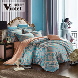 紫罗兰贡缎奢华全棉提花四件套床上用品纯棉被套床单1.5m1.8米