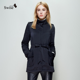 swise苏安真2015冬装新款长款棉衣女黑色加厚外套显瘦保暖棉服女