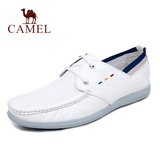 Camel/骆驼正品男鞋 春季新款白色日常休闲鞋系带头层牛皮豆豆鞋