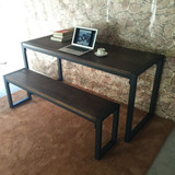 铁木家具小户型实木餐桌简约复古电脑桌原木办公桌咖啡厅桌椅组合