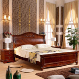 欧式橡木床 实木床 1.5米1.8米实木雕花床平板床 双人床大床 婚床