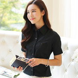 黑色短袖衬衫女夏韩版黑衬衣通勤职业装显瘦休闲大码上衣女士寸衫