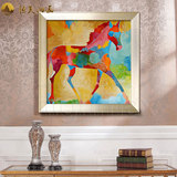 恒美手绘油画抽象动物油画彩色马简约现代客厅玄关过道书房有框画