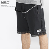 【NPC】MLGB 夏季 标语口袋拉链网纱拼接男女同款短裤