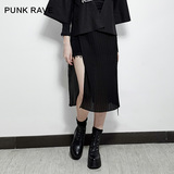 PUNK RAVE设计师品牌原创新品纯色百搭蕾丝雪纺百褶裙 半身裙中裙