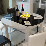 现代简约钢化玻璃餐桌 小户型多人折叠伸缩圆餐桌椅组合