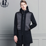 AZ蚁族2015冬季男装毛呢大衣韩版男士中长款修身羊毛呢子拉链外套