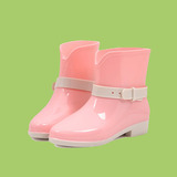包邮韩国杂志款果冻色系列雨鞋女款皮带装饰尖头雨靴雨鞋短筒水鞋