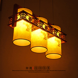 羊皮仿古餐饮灯饰过道走廊实木艺灯具3007中式餐厅吊灯三头餐吊灯