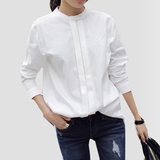 韩国订单春夏装新款立领文艺范简约宽松棉麻休闲白衬衫长袖衬衣女