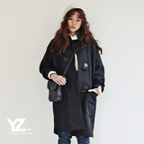 韩国代购2015新款秋冬女装大码皮领显瘦毛呢外套学生羊绒呢子大衣