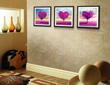 装饰画客厅现代简约抽象有框画 三联紫色心树幸福树