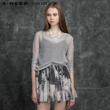 sdeer圣迪奥专柜正品女装春装新款轻薄镂空纯色针织衫S16183585
