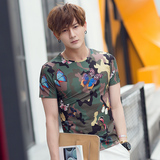 2016夏装日系迷彩短袖T恤男 修身型 韩版T恤男短袖 青少年半截袖
