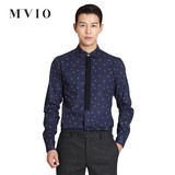 MVIO/妙维明星同款韩国三星商务休闲男士纯棉修身印花长袖衬衫衣