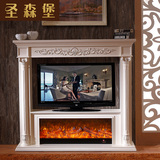 1.8米白色电视柜壁炉装饰柜美式实木壁炉送LED炉芯 放60寸电视机