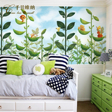 千贝 儿童房壁纸 抽象卡通墙纸 定做宝宝房间生机绿色手绘大壁画