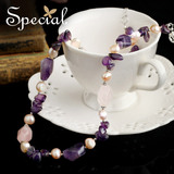Special紫色水晶自然随形珍珠女时尚气质项链首饰梦的岛屿2016新