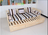 新款全实木沙发床推拉床可伸缩宜家多功能沙发床松木床