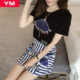 YM品牌女装欧洲站2016夏季新款韩版修身高腰条纹半身裙短裙包臀裙